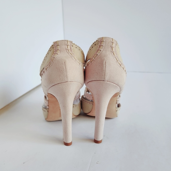 Manolo Blahnik Pink Suede Leather Lace-Up Oxford High Heels Shoes Pointy 37.5 - Picture 4 of 16